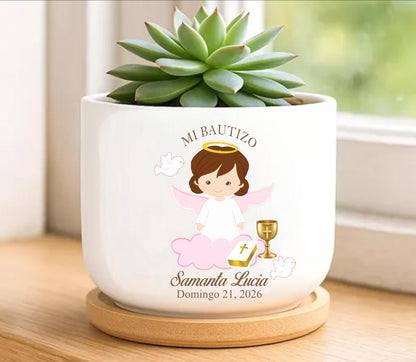 Personalized Baptism Mini Plant Pot, Baptism flower pot personalized for girl, custom favor for Baptism, Godmother Godfather Plant Pot