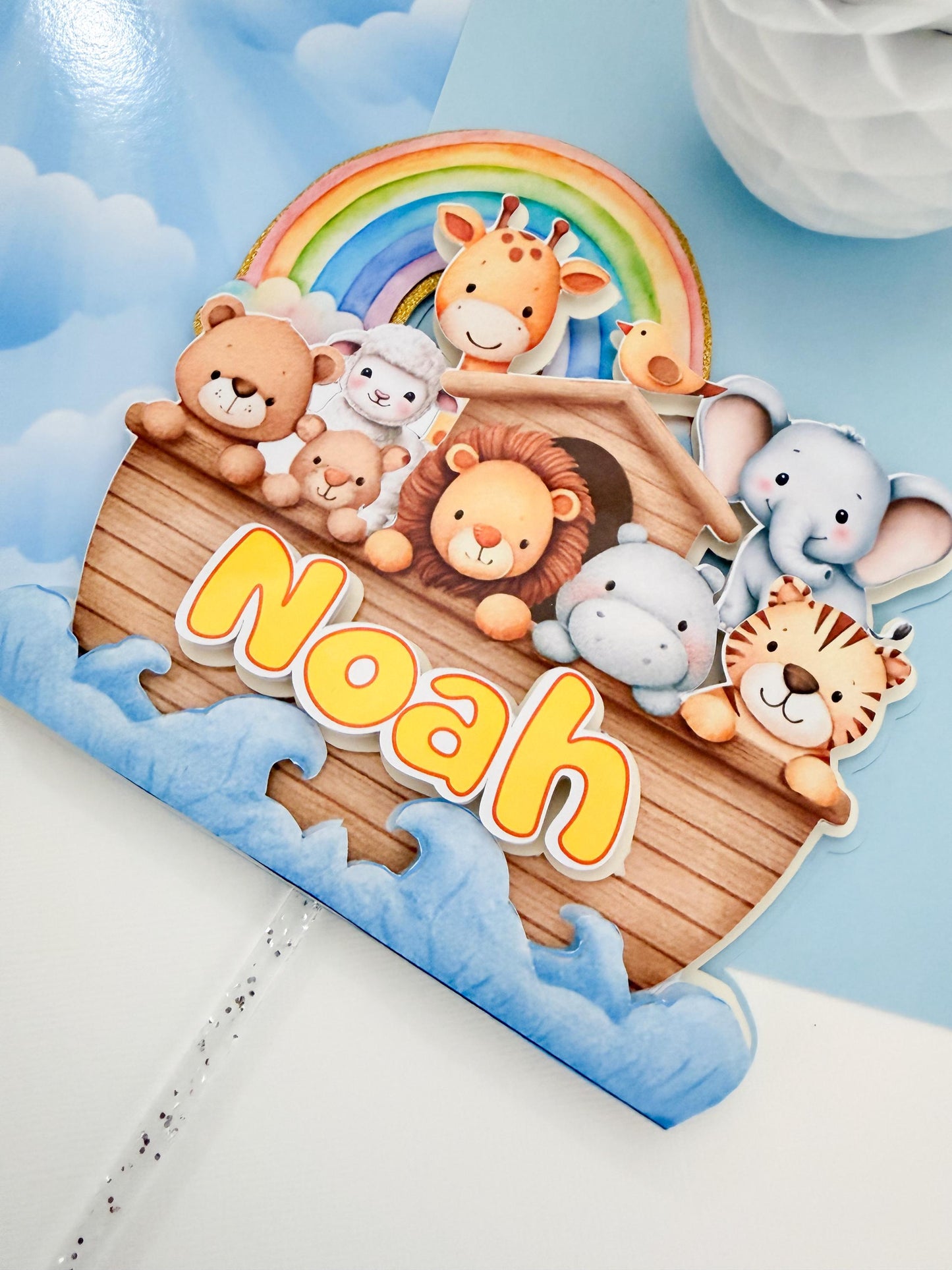 Noah’s Ark Arch Cake Topper – Noah Birthday Party Decoration, Bible Theme Baby Shower Decor,Noah's Ark 1st Birthday Cake Topper