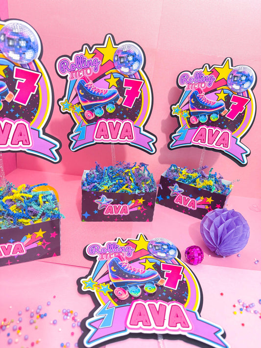 Neon Roller skate centerpiece,Neon Skate cake,Roller skate birthday,Neon Rolling skate party,Skating birthday topper,neon Roller skate party