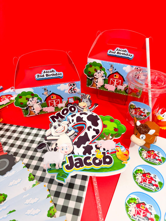 Barn Animal favor boxes,Farm birthday cup, Farm custom stickers, Farm theme baby birthday,Farm party favor boxes,Farm water labels