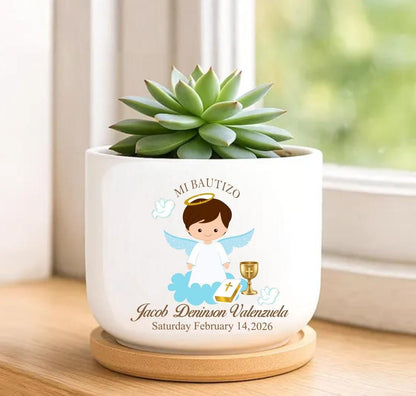 Personalized Baptism Mini Plant Pot, Baptism flower pot personalized for girl, custom favor for Baptism, Godmother Godfather Plant Pot