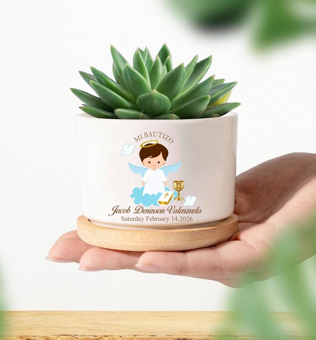 Personalized Baptism Mini Plant Pot, Baptism flower pot personalized for girl, custom favor for Baptism, Godmother Godfather Plant Pot