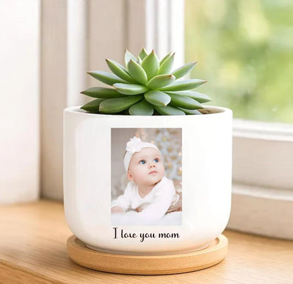 Mother’s Day Gift, Custom Photo Mini Flower Pot, Personalized Plant Pot for Mom, amily Gift for Grandma Grandpa from Grandkids