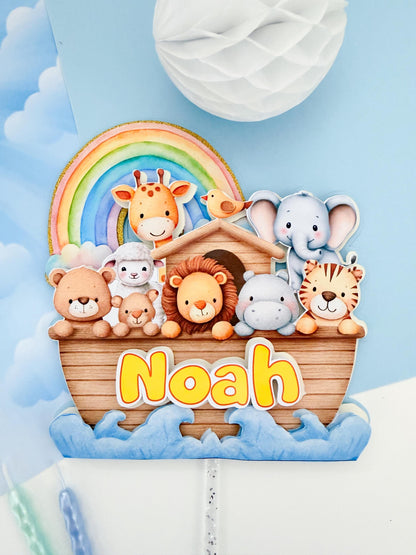 Noah’s Ark Arch Cake Topper – Noah Birthday Party Decoration, Bible Theme Baby Shower Decor,Noah's Ark 1st Birthday Cake Topper