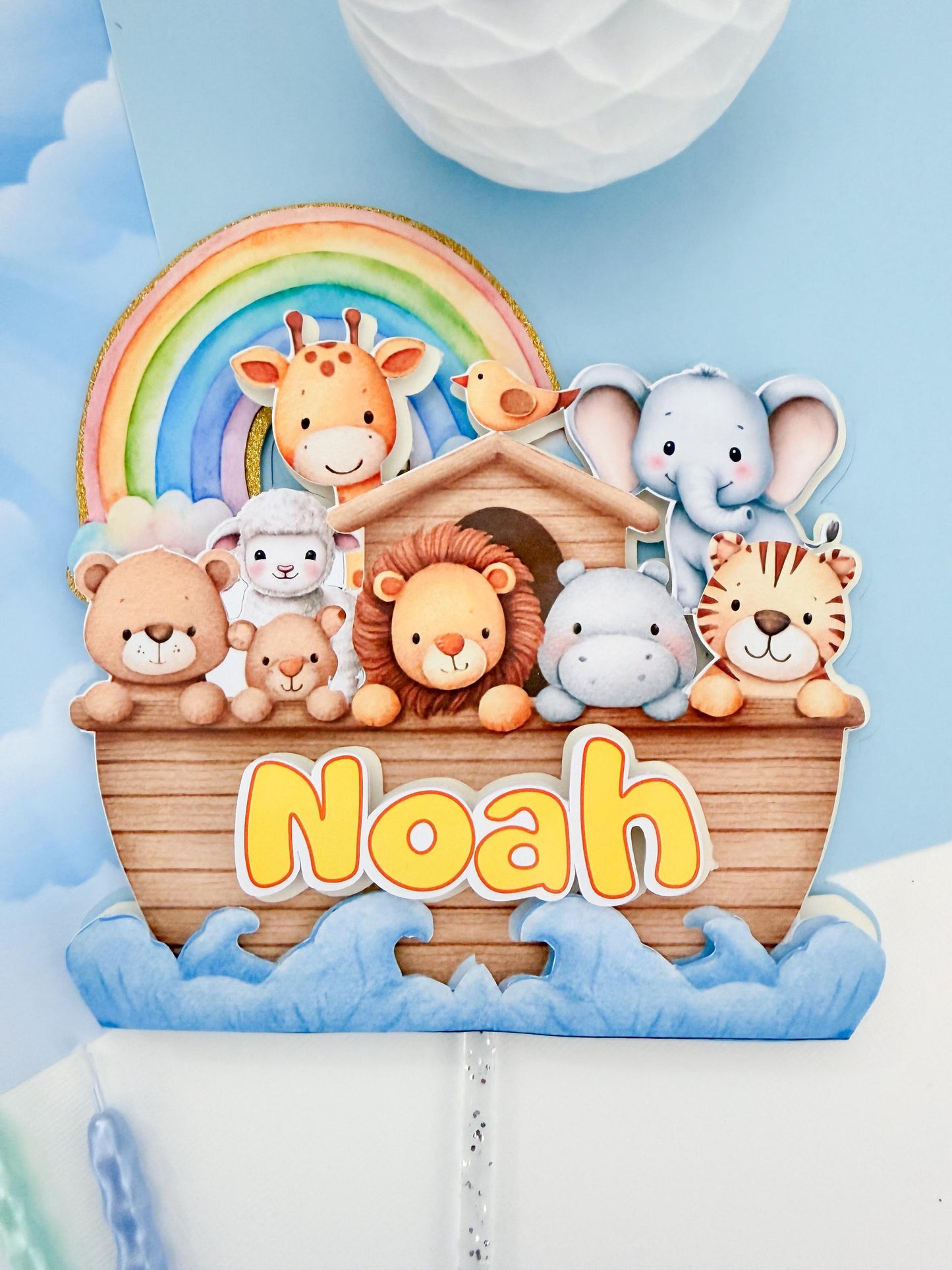 Noah’s Ark Arch Cake Topper – Noah Birthday Party Decoration, Bible Theme Baby Shower Decor,Noah's Ark 1st Birthday Cake Topper