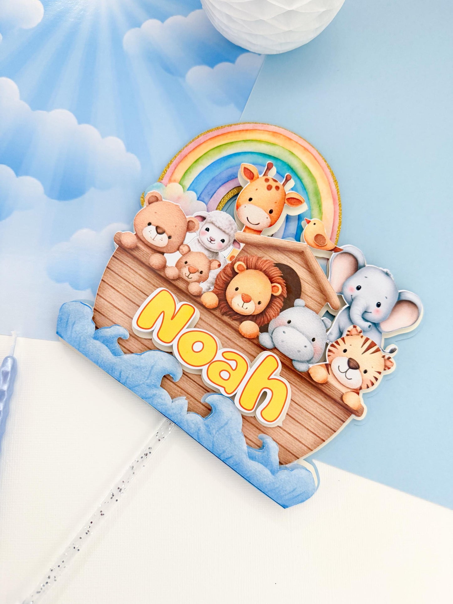 Noah’s Ark Arch Cake Topper – Noah Birthday Party Decoration, Bible Theme Baby Shower Decor,Noah's Ark 1st Birthday Cake Topper