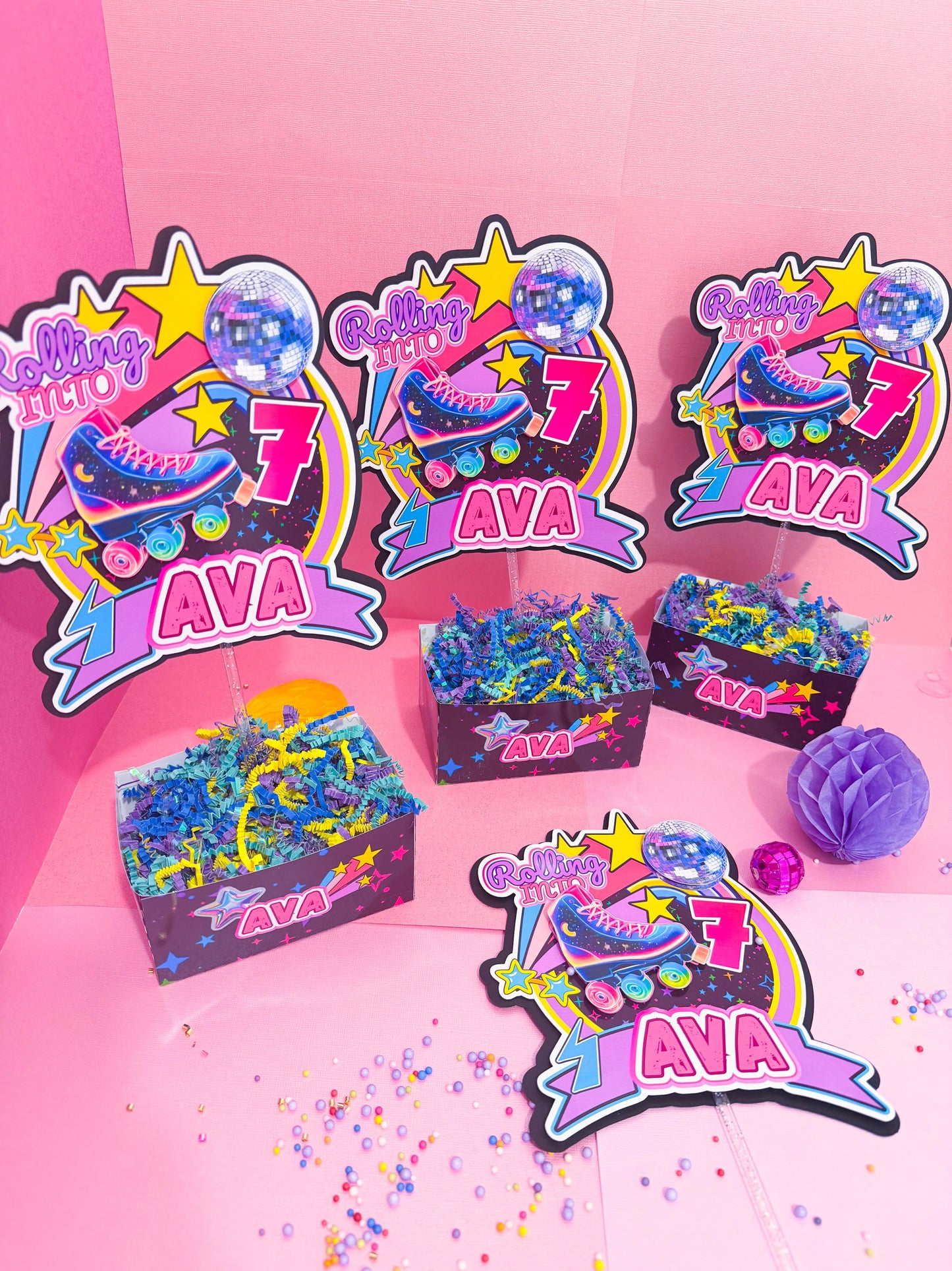 Neon Roller skate centerpiece,Neon Skate cake,Roller skate birthday,Neon Rolling skate party,Skating birthday topper,neon Roller skate party