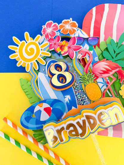 Aloha Cake Topper: Tropical Luau Birthday Party Decoration,  Hawaiian Cake Topper, Tropical Party,summer beach/ Aloha favor box