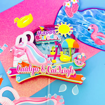 Waterslide Birthday, Waterslide Cake Topper, Splish Splash Cake Topper, Splish Splash Favors, Splish Splash Supplies, Waterslide Party, Pool Party Cake Topper